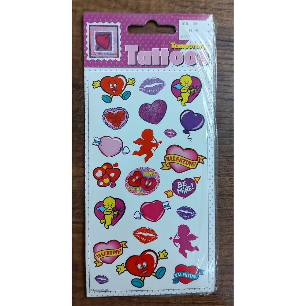 Vintage Mello Smello Kids Temporary Tattoos Valentine Hearts Cherub Cupid A14